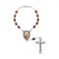  ST. CHRISTOPHER AUTO ROSARY BROWN WOOD BEADS 